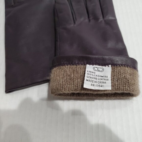 Genuine Leather Women’s Gloves w/ 100% Cashmere Lining, Deep Plum Color, Size L - Picture 6 of 6